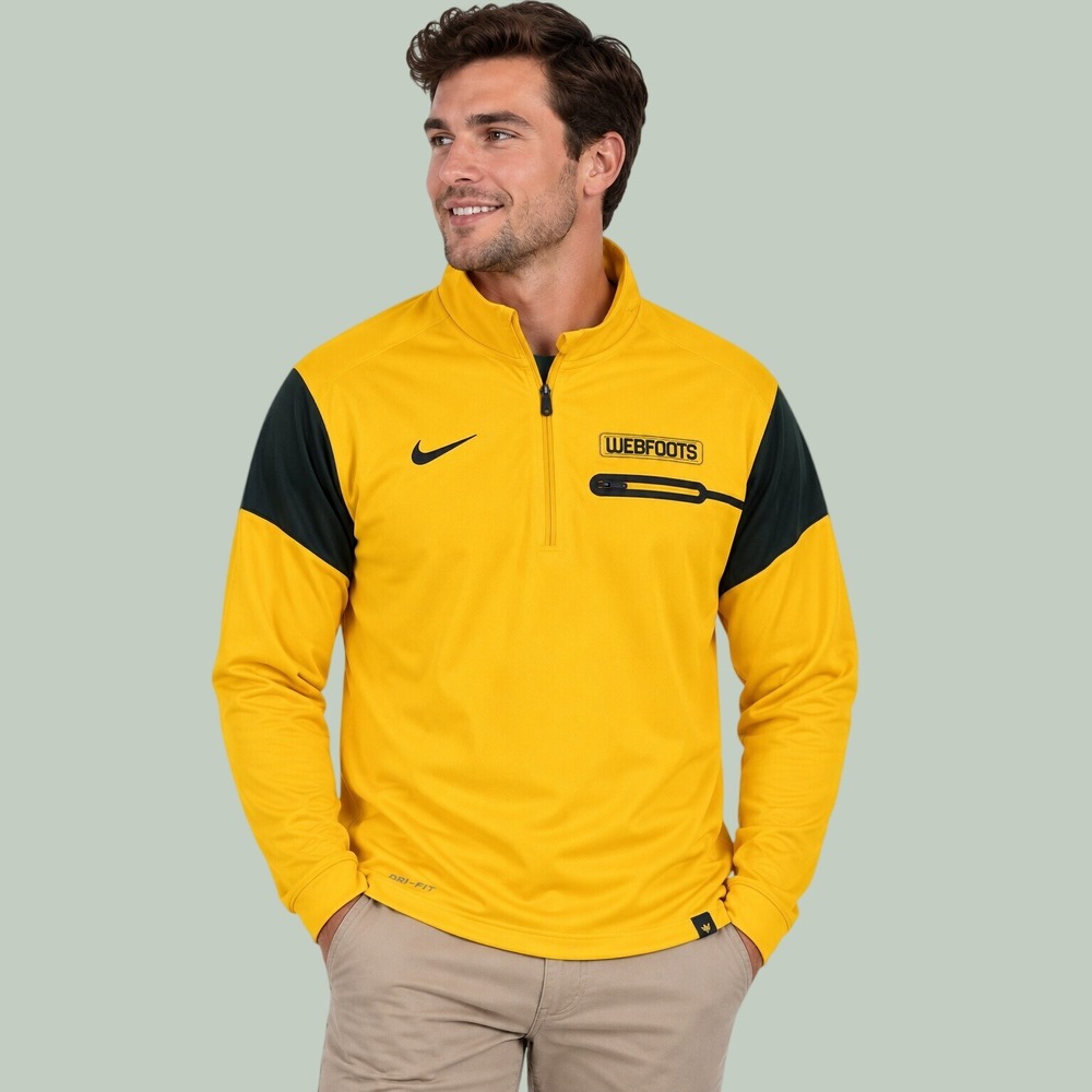 Nike Dri-FIT Oregon Ducks Webfoots Yellow Quarter Zip Pullover Men's Size M